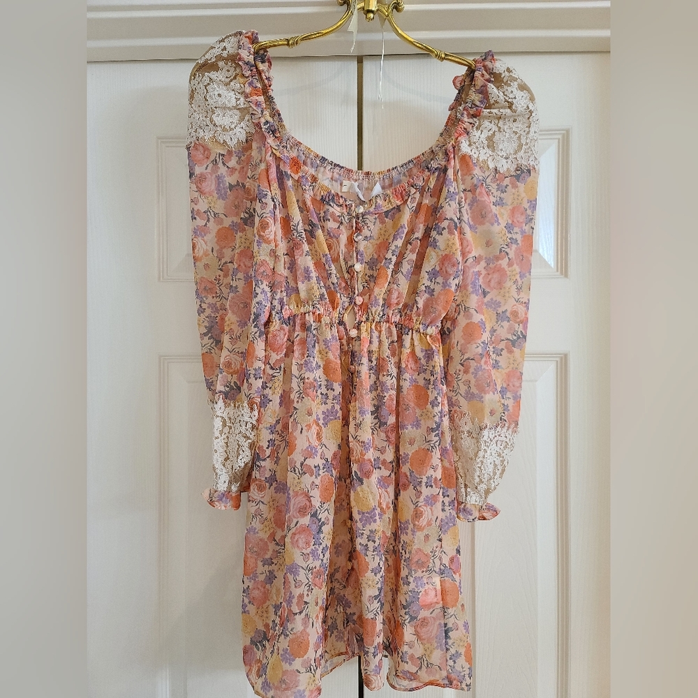 Avantlook Floral Sheer Tunic Top